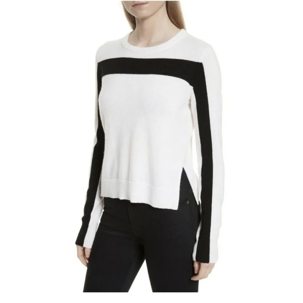 Equipment Cream and Black Color block Cashmere Sweater Cropped XS